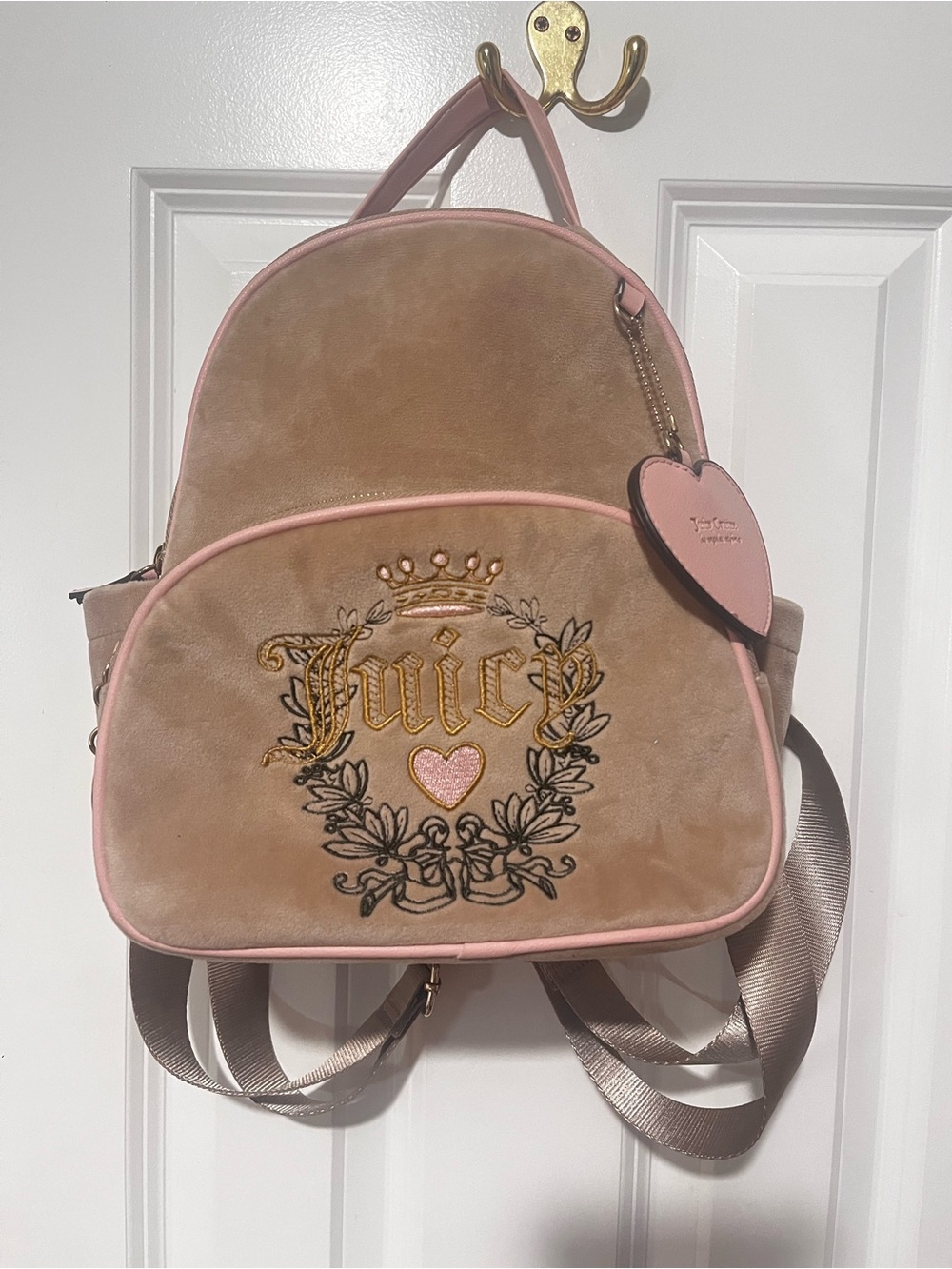 Juicy Couture Pink Trim Tan Velvet Mini Backpack
